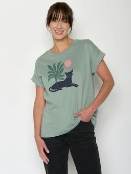 GreenBomb GREENBOMB Panther Leaves Loony - Sportliches T-Shirt aus Bio-Baumwolle mit Rollup Sleeve / hochwertiger Print / GOTS / Fair & Vegan – Produktbild 1 von 1