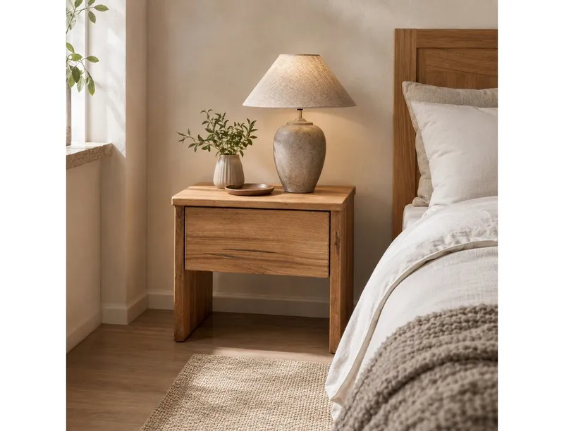 OTTO home Nachtkonsole Ultima Balkenbett Doppelbett, Füße mit Kufenform, Massivholz, Skandinavisches Design, Robust, stabil, FSC zertifiziert, Beige, – Produktbild 2 von 8