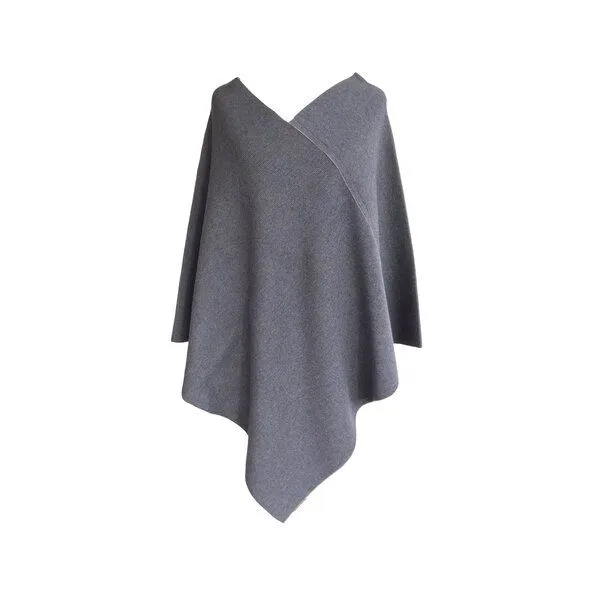 austriandesign.at austriandesign.at DreieckPoncho reversibel aus extrafeiner Merinowolle, Blaugold/natur, – Produktbild 3 von 4