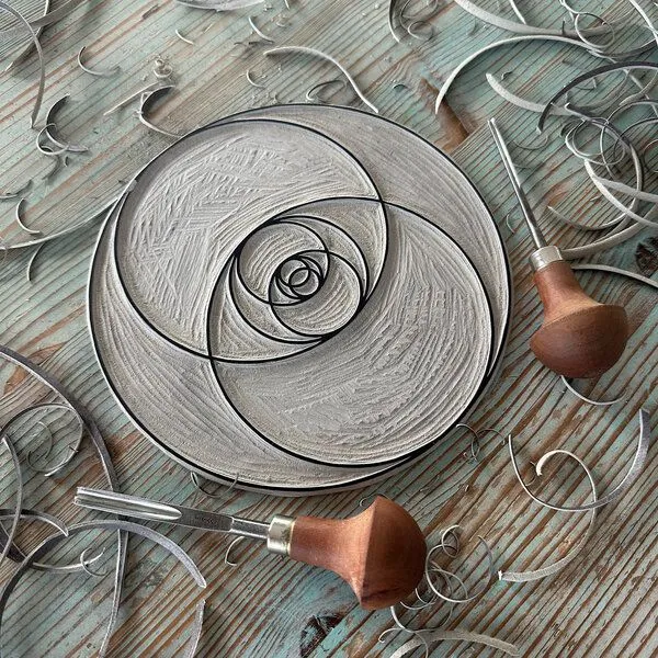 Veskor Cassiopeia Veskor Cassiopeia VESICA PISCIS Heilige Geometrie Linoldruck | 22 × 22 cm | Gold auf Schwarz – Produktbild 3 von 4