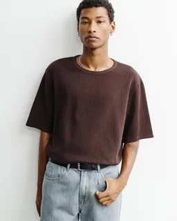 Rotholz Rotholz Herren vegan T-Shirt Mit Rippstrick Dunkelbraun – Produktbild 1 von 1