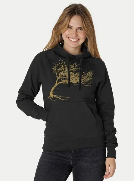 Peaces.bio - handbedruckte Biomode Peaces.bio - handbedruckte Biomode Bio-Damen-Kapuzensweater "Windytree", Schwarz, – Produktbild 1 von 3