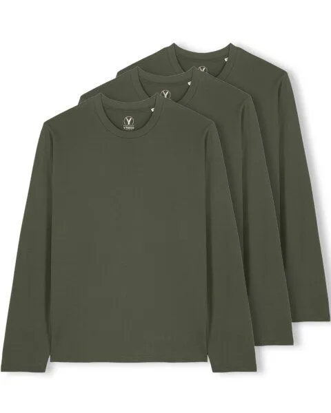 YTWOO YTWOO 3er Pack Unisex Basic Langarmshirts aus Bio-Baumwolle | Longsleeve | verschiedene Farbkombi | Mehrfachpack, Khaki, – Produktbild 1 von 4