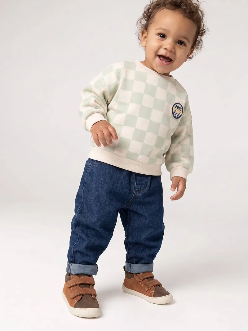 Vertbaudet Baby Jeans mit Dehnbund BASIC, Dunkelblau, – Produktbild 1 von 5