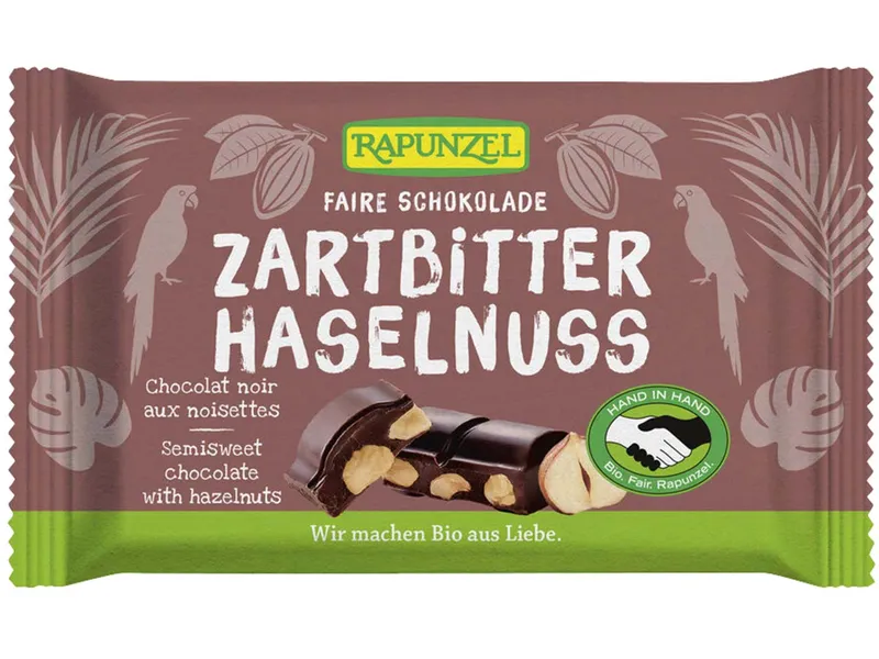 RAPUNZEL RAPUNZEL Bio-Schokolade mit Haselnuss, zartbitter, 60 % Kakao, 80 g – Produktbild 1 von 2