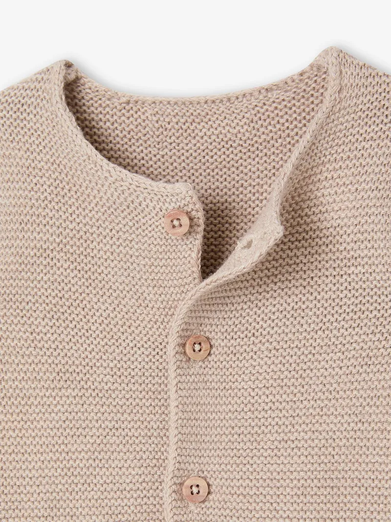 Vertbaudet Baby Strickjacke aus Baumwolle BASIC, Beige meliert, – Produktbild 3 von 3