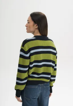 MELA MELA Damen vegan Strickpullover Riib Adah Streifen Seaweed – Produktbild 1 von 1
