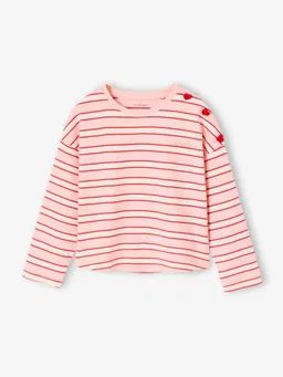 Vertbaudet Ringelshirt mit Herzknöpfen Mädchen bonbon – Produktbild 1 von 1