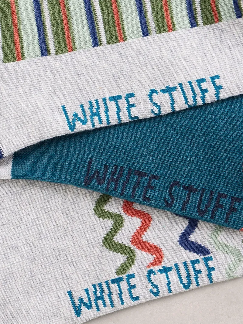 White Stuff 3er-Pack gemusterte Sneakersocken - 44-46, Blaugrün multi, – Produktbild 2 von 2