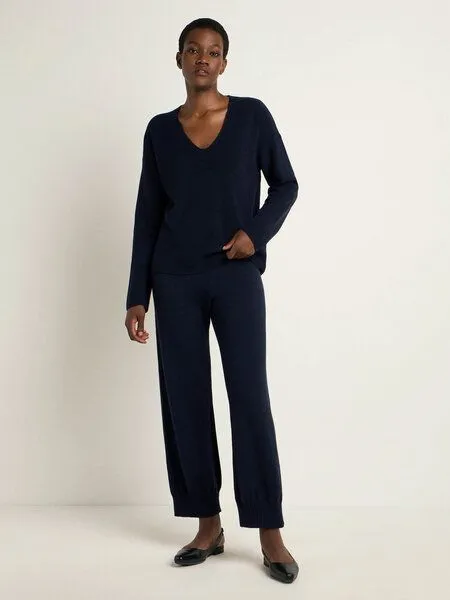 LANIUS LANIUS Pullover mit V-Ausschnitt aus Bio-Merinowolle, Midnight melange, – Produktbild 2 von 4