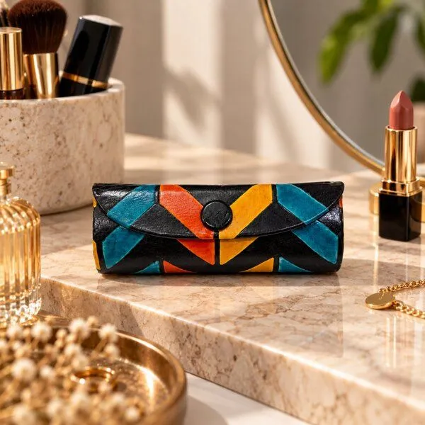 Janselo Nomad Lines Design Shanti-Leder-Lippenstift-Etui – Produktbild 1 von 3