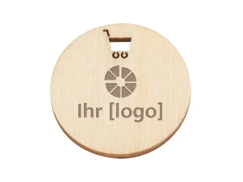 Einkaufswagenchip 'Green Coin' mit Motivbohrung Einkaufwagen und FSC-Logo – Produktbild 1 von 1