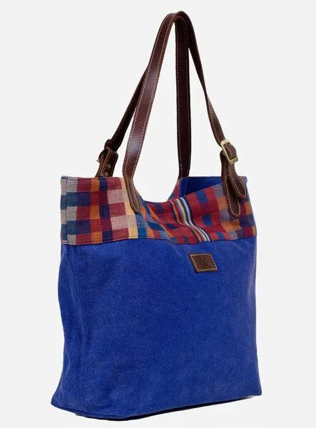 Dragolina Dragolina Shopper Miss Eve mit Webstoff der Pwo Karen, Azurblau karo (blau), – Produktbild 3 von 4