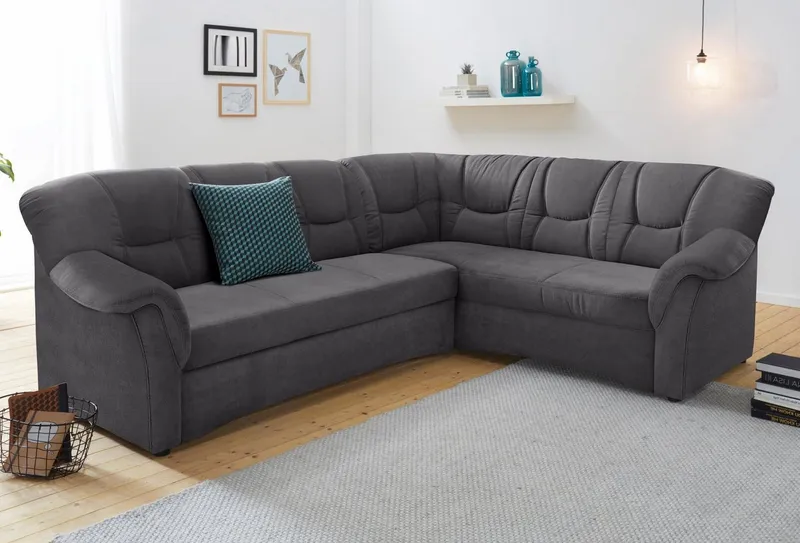 DOMO collection Ecksofa SARAFINA 240x190 cm, auch mit Federkern für mehr Sitzkomfort!, whlw. mit Bettfunktion, elegantes Design, L-Form, Grau, – Produktbild 2 von 8
