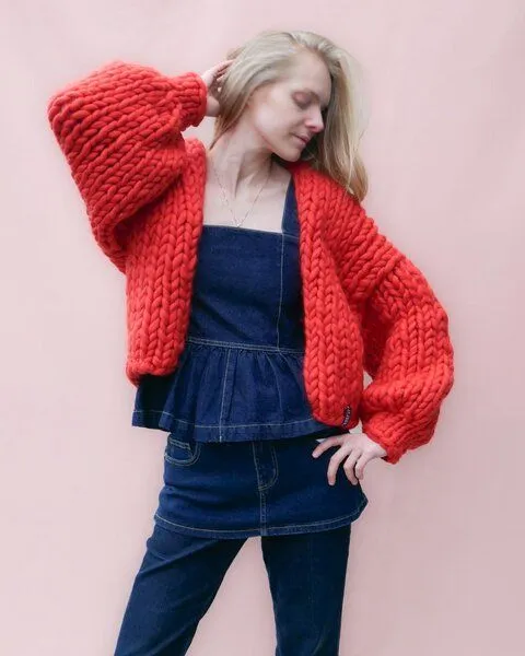 PANAPUFA PANAPUFA 100% Merino Chunky wolle Strickjacke, Rot, – Produktbild 2 von 3