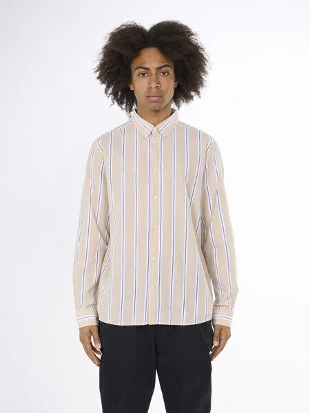 KnowledgeCotton Apparel KnowledgeCotton Apparel Hemd gestreift - Relaxed fit striped cotton shirt - aus Bio-Baumwolle, Natur (safari), – Produktbild 1 von 4