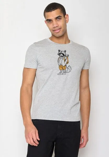 GreenBomb GREENBOMB Print T-Shirt Animal Raccoon Hike Guide, Heather grey, – Produktbild 2 von 4