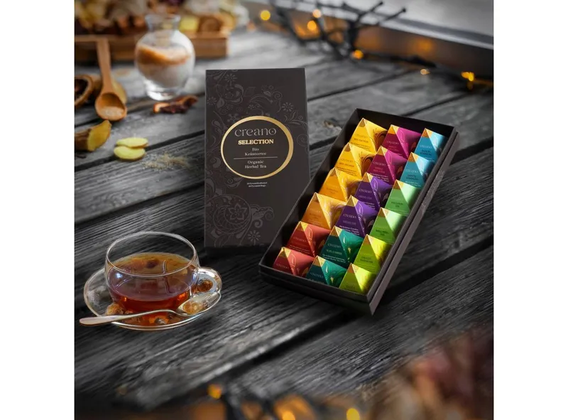 Creano Tee Bio Kräutertee 18er Pyramiden Geschenkset „ORGANIC HERBAL TEA“*, 1 x 18 St. (18 Bio-Pyramiden-Teebeutel) – Produktbild 4 von 5