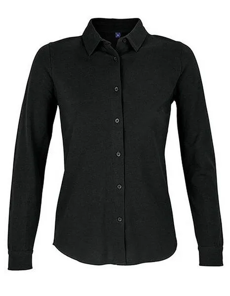 NEOBLU NEOBLU Damen Bluse Langarm Arbeitskleidung Businessbluse Bio Baumwolle Vegan, Schwarz, – Produktbild 2 von 4
