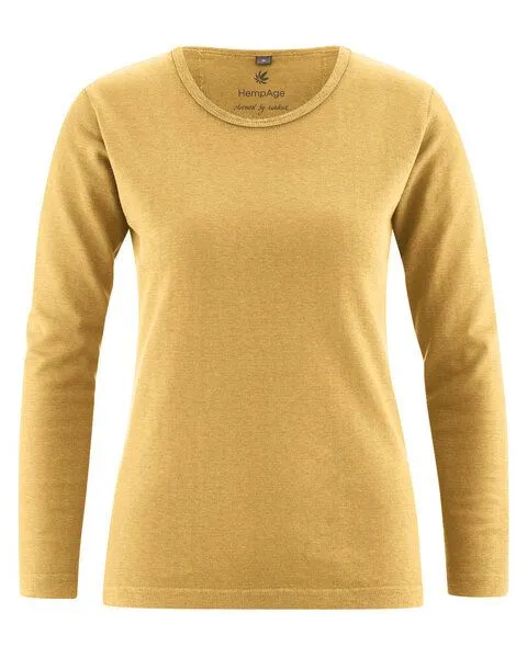HempAge HempAge Langarmshirt Basic Hanf/Biobaumwolle, Dijon gelb, – Produktbild 2 von 3