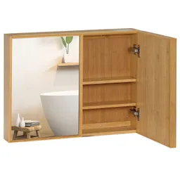 kleankin kleankin Spiegelschrank, Wandschrank mit 3 Innenböden, Hängeschrank aus Bambus – Produktbild 1 von 1