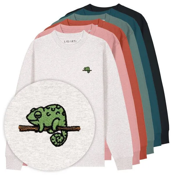 LIGARTI Bestickter Pullover – Mareike das Chamäleon – LIGARTI Tiermanufaktur, Senfgelb, – Produktbild 2 von 2