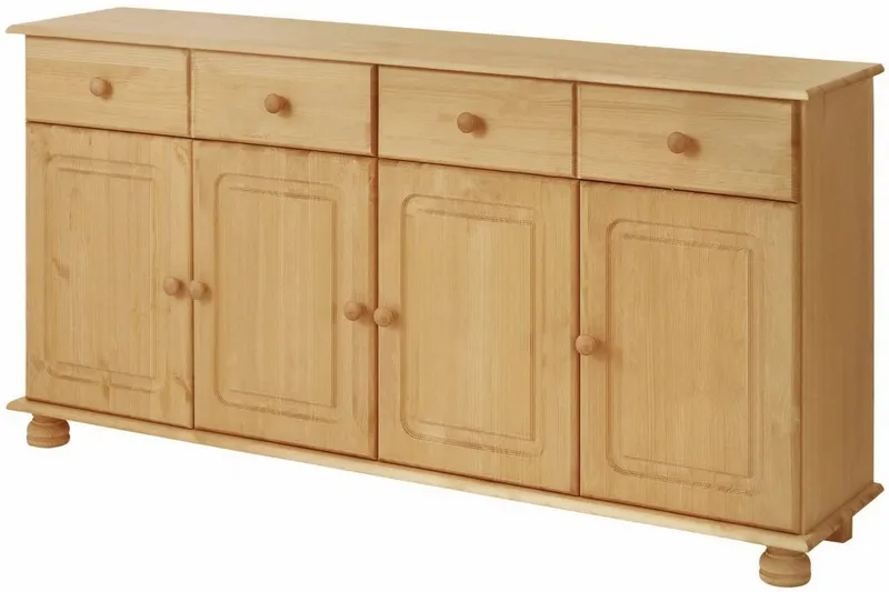 OTTO home Sideboard Mette Kommode mit 4 Türen & 2 Schubladen, die optisch geteilt sind, aus massiver Kiefer, dekorative Fräsung, 2 verstellbare Einlegeböden, Beige, – Produktbild 2 von 5