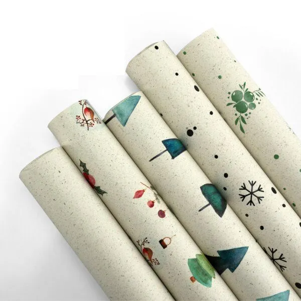 Fines Papeterie Fines Papeterie 10m Weihnachts-Geschenkpapier aus Graspapier * 5 Motive á 200x47 cm * von schlicht bis verspielt – Produktbild 3 von 4