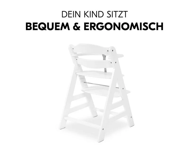 Hauck Hauck Hochstuhl Alpha Plus - White, Mitwachsender Holz Kinderhochstuhl mit Gurt, Schutzbügel & Sitzauflage, Weiß, – Produktbild 4 von 5