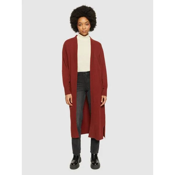 KnowledgeCotton Apparel KnowledgeCotton Apparel Langer Cardigan aus Bio-Lammwolle, Rot (fired brick), – Produktbild 1 von 3