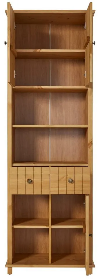 Home affaire Hochschrank Vili Badezimmerschrank, Höhe 175 cm, 2 Schubladen, 3 Türen, aus Massivholz, Beige, – Produktbild 5 von 5