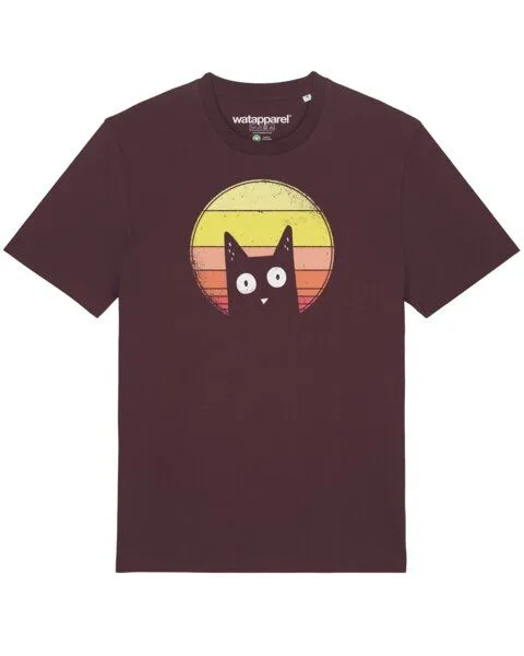 watapparel watapparel T-Shirt Unisex Sunset Cat, Red brown, – Produktbild 1 von 4