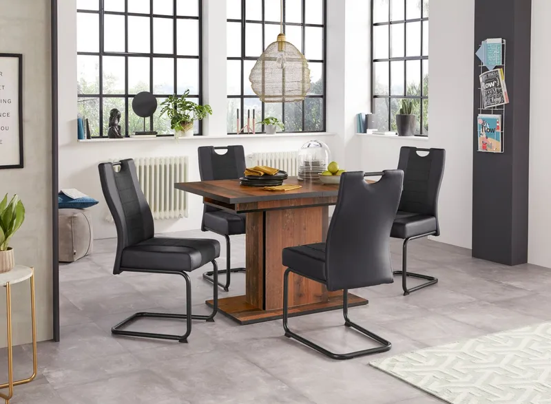 HELA Essgruppe, (Set, 5-tlg), bestehend aus 4x Erika Stuhl & 1x Ariana Tisch ausziehbar, Schwarz, – Produktbild 1 von 5