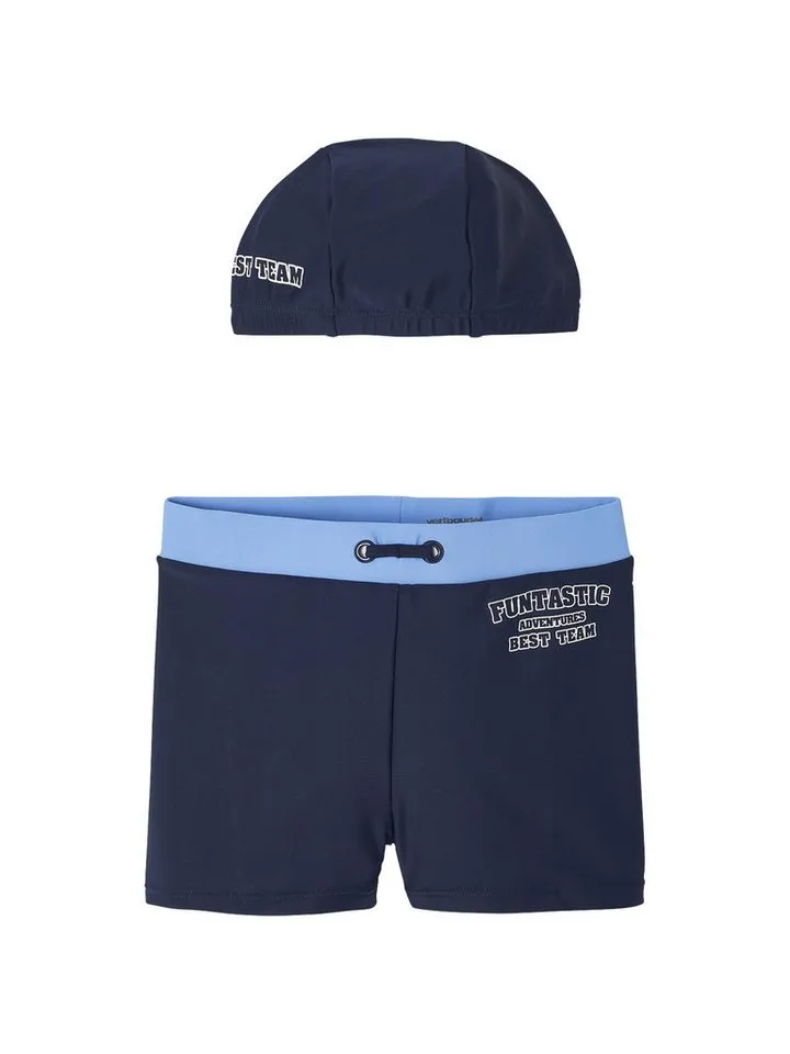 Vertbaudet Vertbaudet Badehose Jungen-Set: Badekappe & Badehose BEST TEAM, Blau, – Produktbild 1 von 5