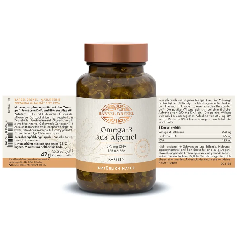 Omega-3 aus Algenöl vegan 500 mg DHA/EPA Kapseln – Produktbild 2 von 3