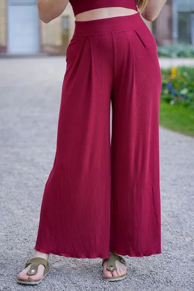 Vivien Joy Vivien Joy High Waist Hose mit Falten - Farrah Comfy Pants, Berry (rot), – Produktbild 4 von 4