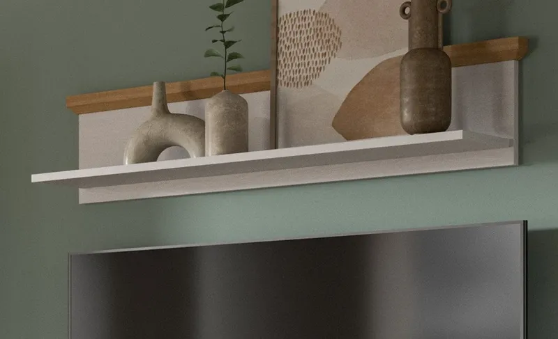 Inn.Furn Wandboard Mirano, Wandregal in weiß Lärche mit Eiche Artisan, in gekälkter Optik, Weiß, – Produktbild 2 von 5
