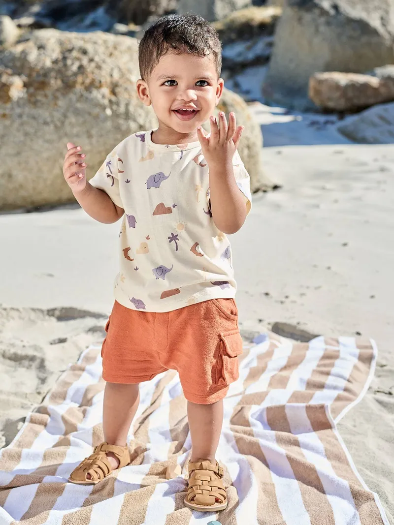 Vertbaudet Baby Cargo-Shorts aus Sweatware, Hellbraun, – Produktbild 2 von 4