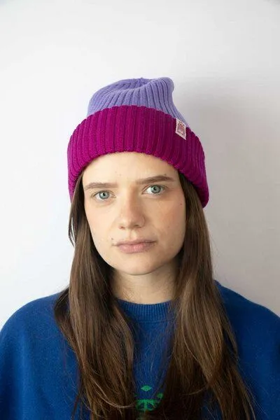 Strickmütze aus Merinowolle, abstehend Unisex Kiwistories, Flieder, – Produktbild 4 von 4