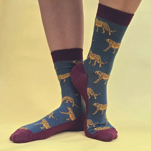 Fräulein Prusselise Fräulein Prusselise Gepard Socke, petrol, gelb , bunt, Leopard – Produktbild 1 von 3