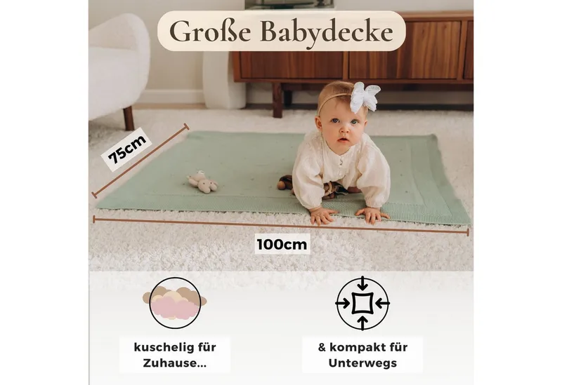 furora BABY furora BABY Babydecke Baumwolle (Bio) XXL (75x100 cm) Mädchen + Junge, Kuscheldecke Baby, Rosé, – Produktbild 5 von 5
