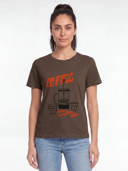 watapparel watapparel T-Shirt Frauen Coffee makes everything better, Mocha, – Produktbild 2 von 2