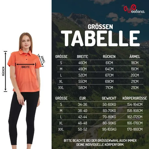 Woolona Woolona Merino Casual Damen Polo-Shirt - 100% Merinowolle, Braun, – Produktbild 2 von 4