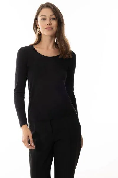 mey Mey Damen langarm Shirt aus Merinowolle Serie "Exquisite", Schwarz, – Produktbild 1 von 3