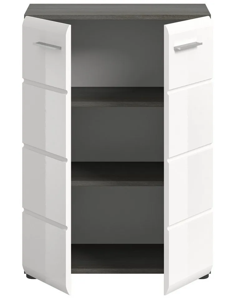 xonox.home Kommode, Weiß Hochglanz Rauchsilber Melamin Modern 60x85x37 cm, Grau, – Produktbild 4 von 4