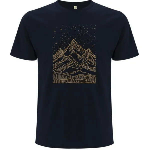 Spreecult Spreecult LineArt Sternenhimmel - Bio und Fair - Männer Unisex T-Shirt - Line Art Berge, Navy, – Produktbild 1 von 2