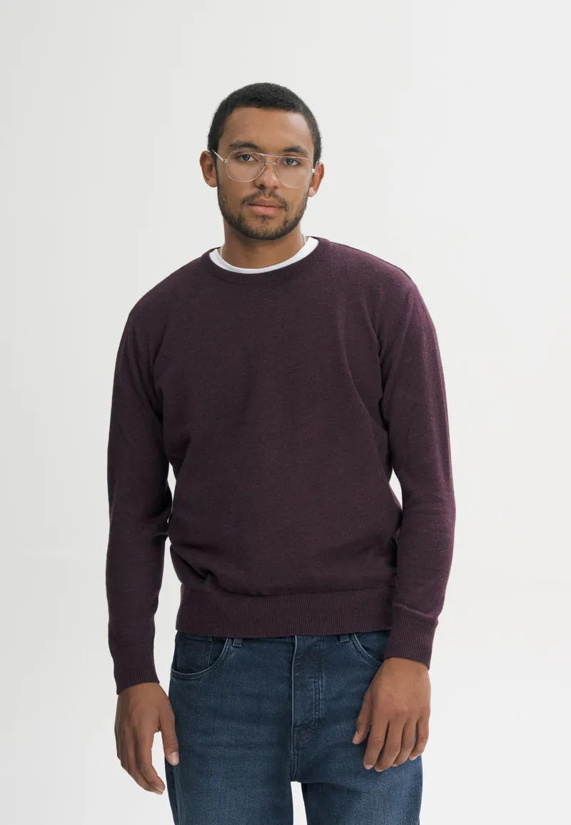 MELA MELA Feinstrick Pullover Style HIMAL aus 100% Bio-Baumwolle, Elderberry melange, – Produktbild 1 von 5