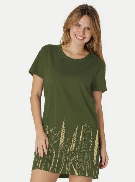 Peaces.bio - handbedruckte Biomode Peaces.bio - handbedruckte Biomode Longshirt Gräservielfalt Damen, Waldgrün, – Produktbild 2 von 2