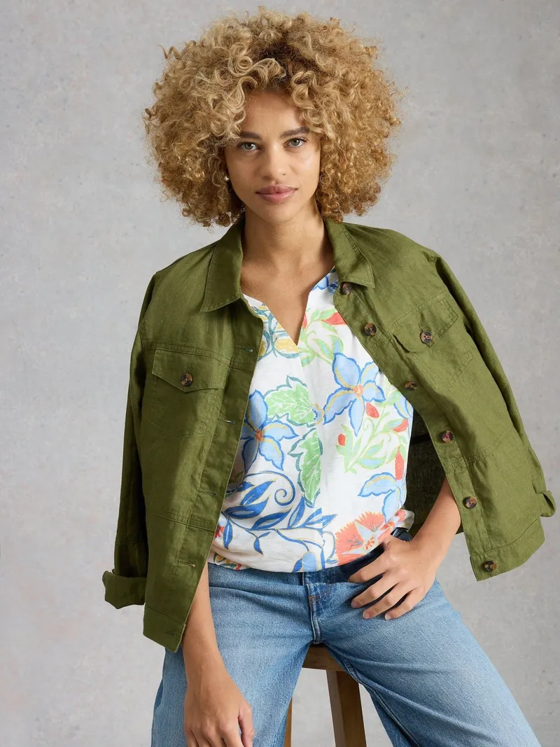 White Stuff T-Shirt Nelly mit Keilausschnitt - 44, Elfenbein multi, – Produktbild 1 von 4