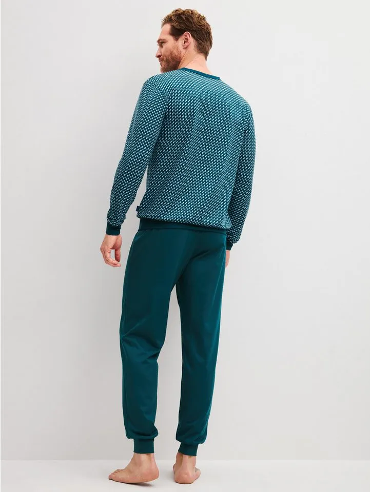 CALIDA CALIDA Pyjama Cotton Special Herren (2 tlg) weich, bequem mit V-Ausschnitt, Blau, – Produktbild 4 von 4